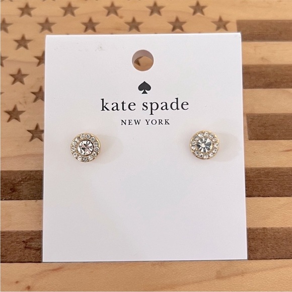 KATE SPADE You're A Gem Pave Halo Gold Stud Earrings - Picture 2 of 6